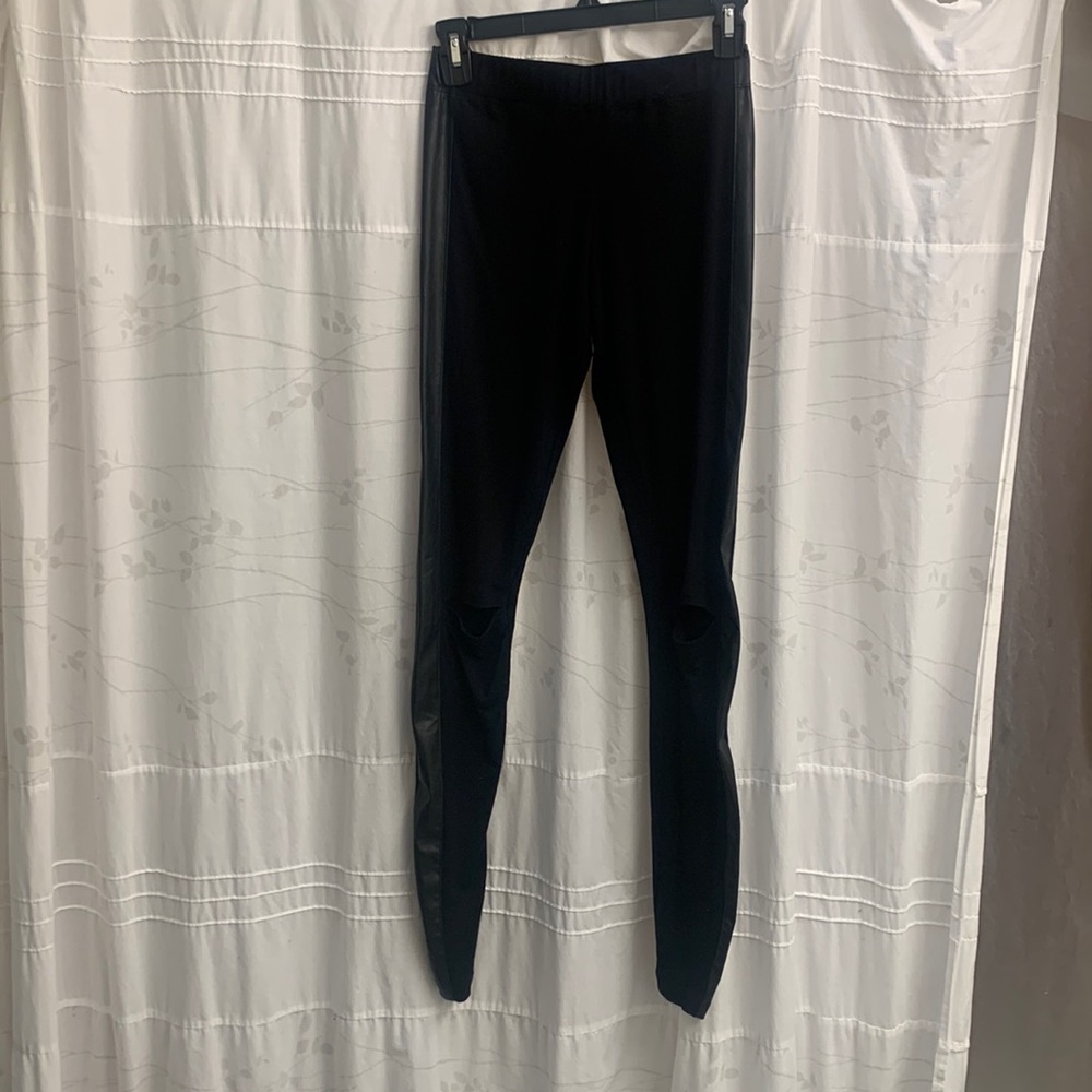 NWOT Moto-style leggings with open knee and faux leather